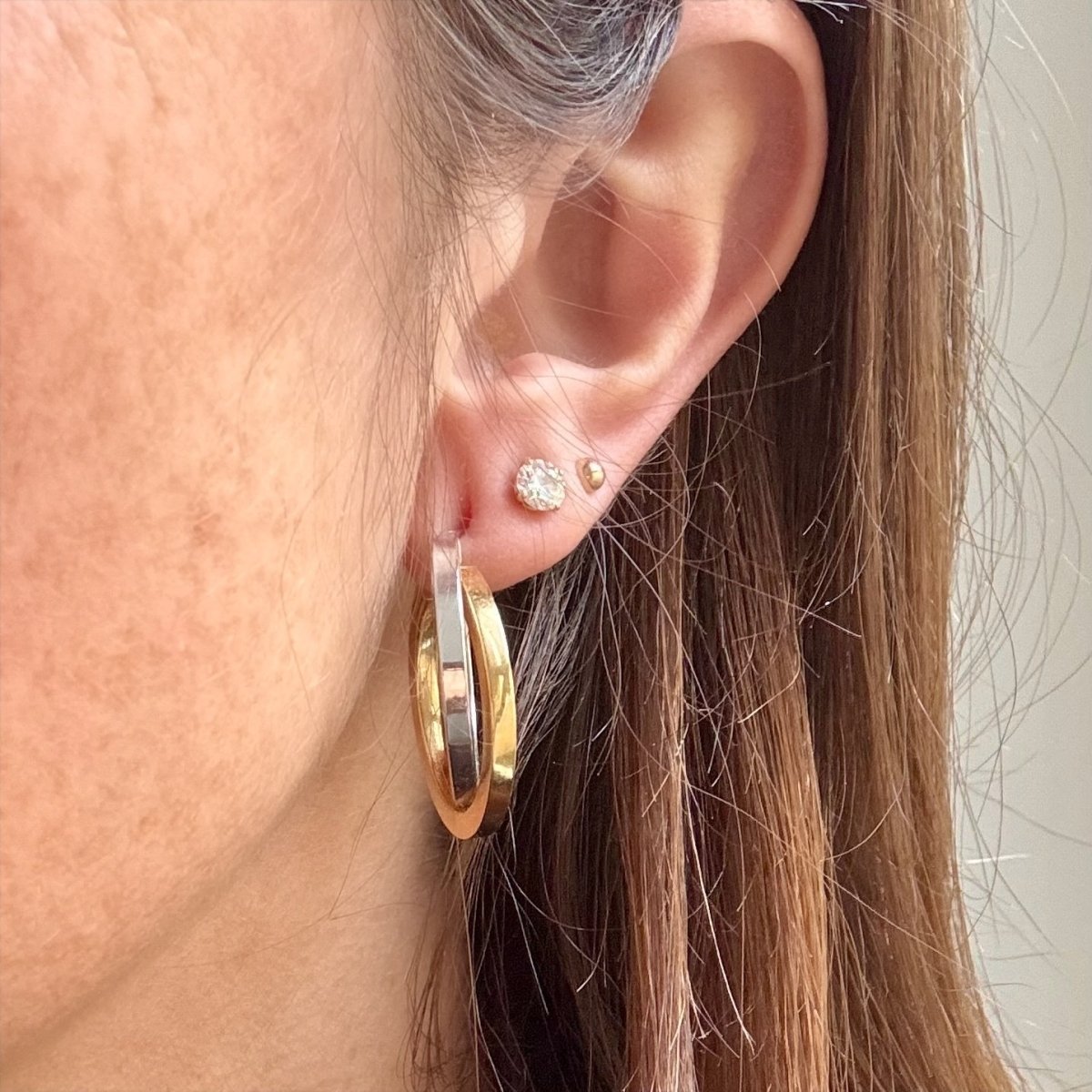 Boucles d'oreilles Créoles en or blanc et or jaune - Castafiore