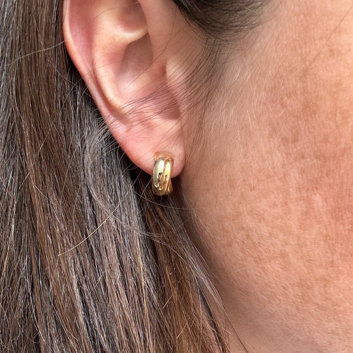 Boucles d'oreilles Créoles en or blanc, or jaune et or rose - Castafiore