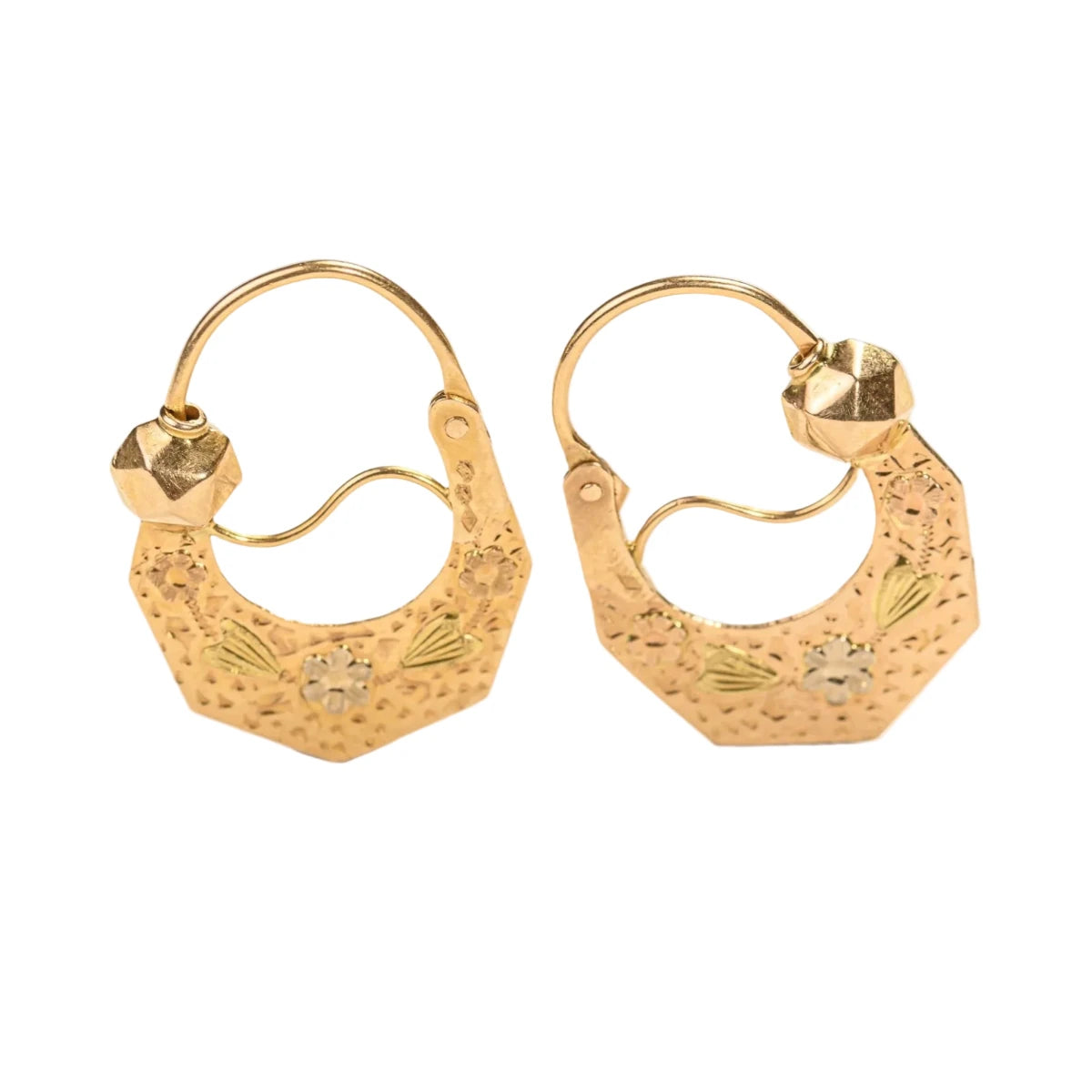 Boucles d'oreilles Créoles en or blanc, or jaune et or vert - Castafiore