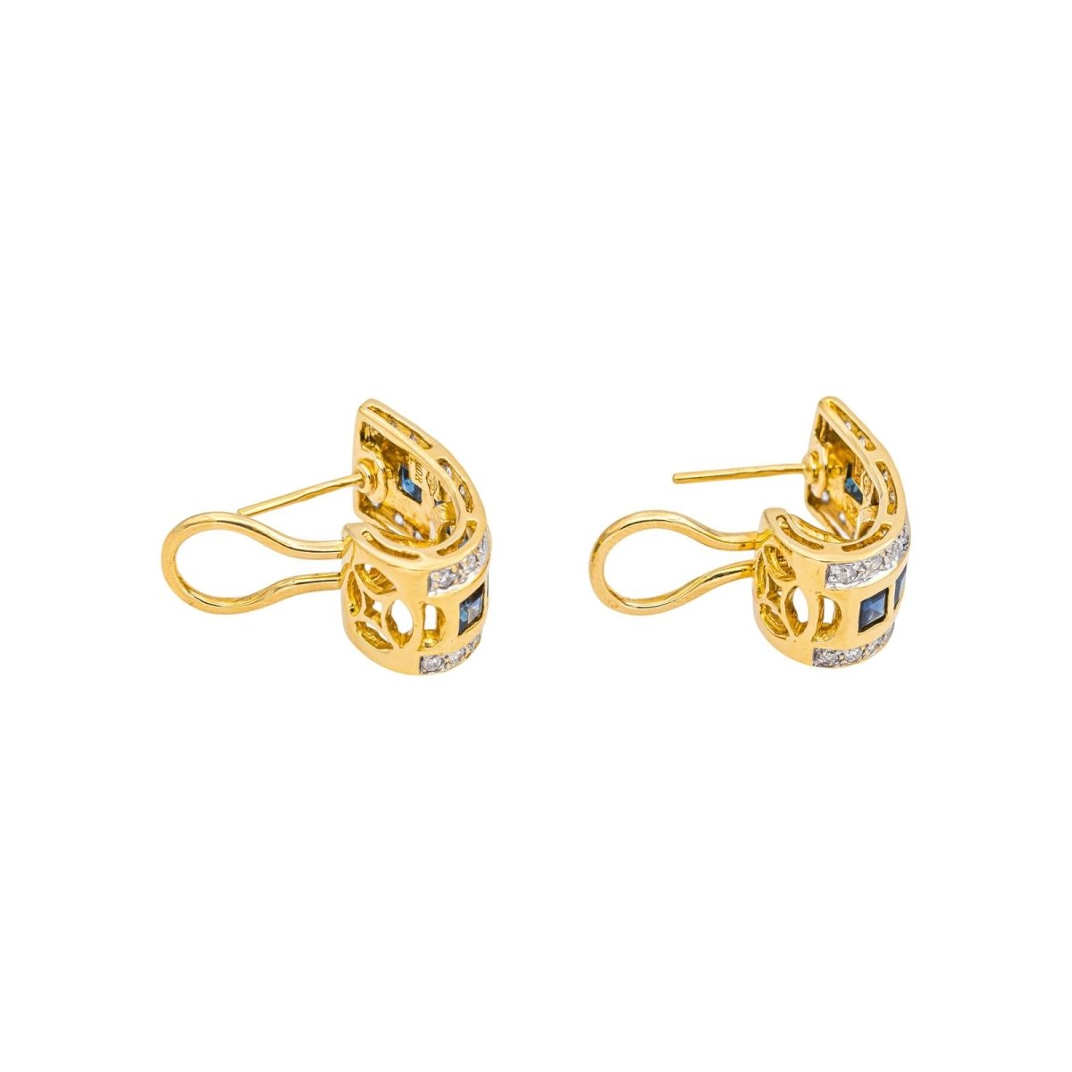 Boucles d'oreilles Créoles en or blanc, or jaune, saphirs et diamants - Castafiore