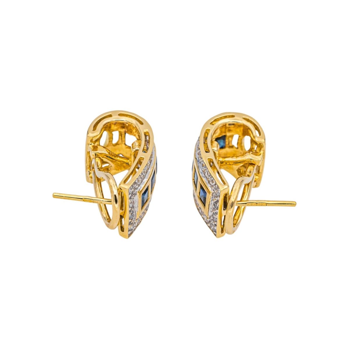 Boucles d'oreilles Créoles en or blanc, or jaune, saphirs et diamants - Castafiore