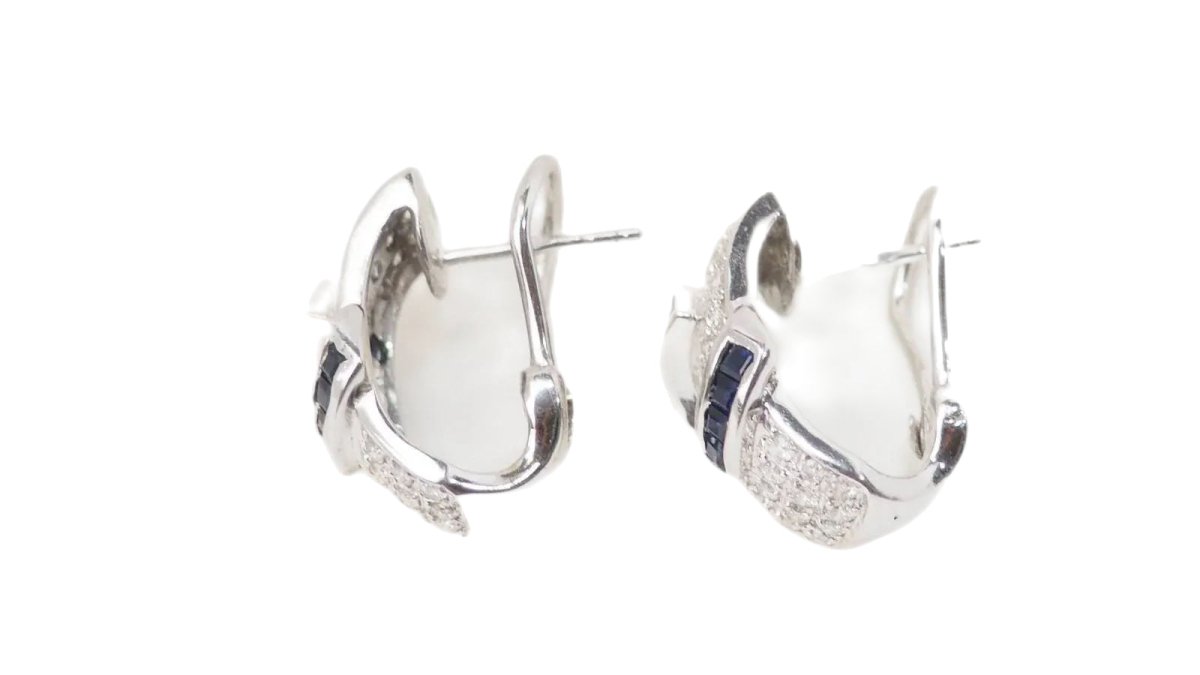Boucles d'oreilles Créoles en or blanc, saphirs et diamants - Castafiore