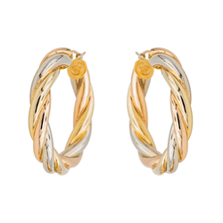 Boucles d'oreilles Créoles en or jaune, blanc et rose - Castafiore