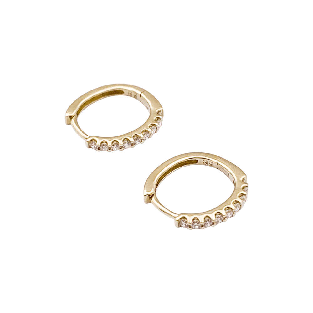 Pair of small creoles in yellow gold, diamonds.