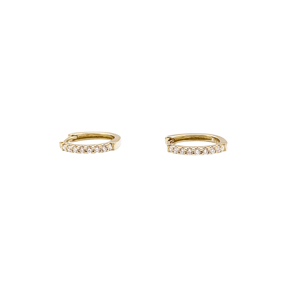 Pair of small creoles in yellow gold, diamonds.