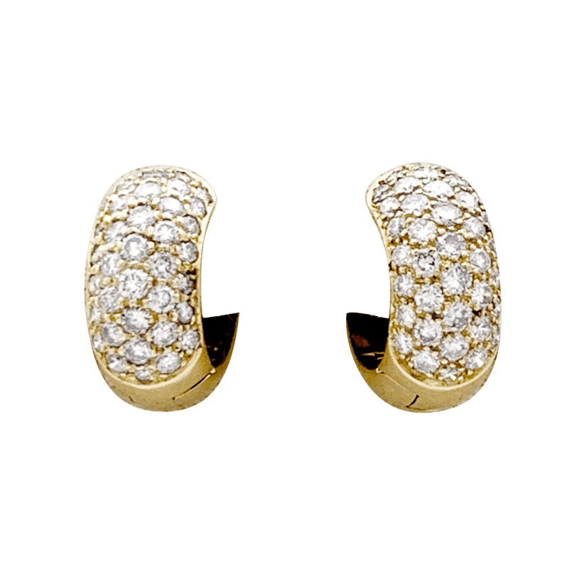 Pair of creoles yellow gold, diamonds.