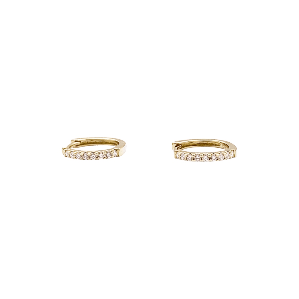 Pair of small creoles in yellow gold, diamonds.