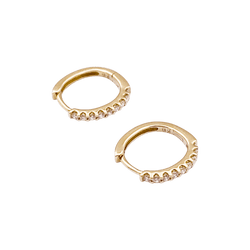 Pair of small creoles in yellow gold, diamonds.