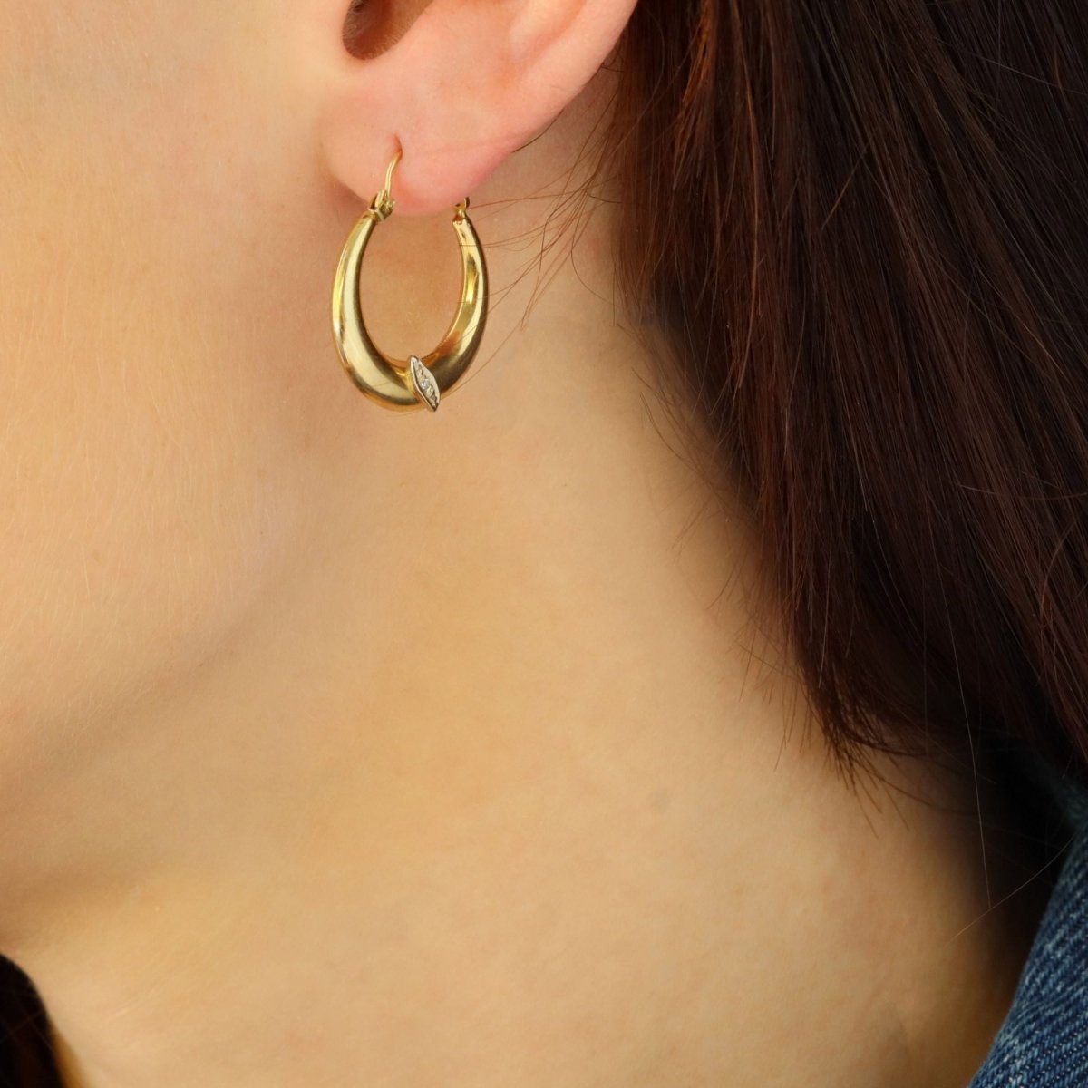 Earrings creoles yellow gold diamonds