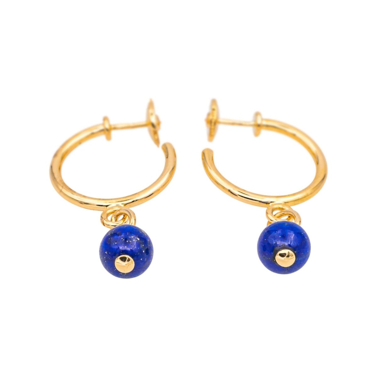 Boucles d'oreilles Créoles en or jaune et lapis - lazuli - Castafiore