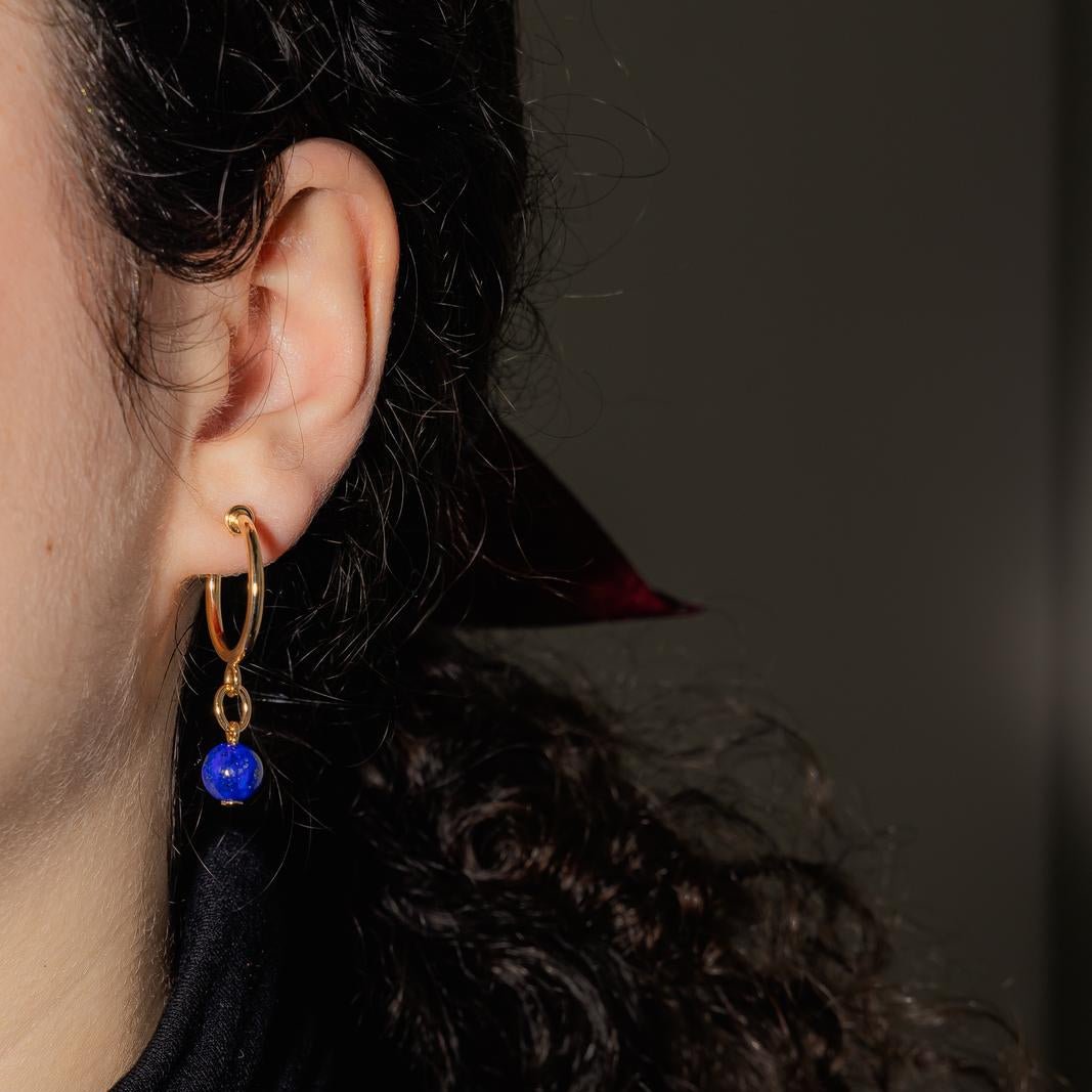 Boucles d'oreilles Créoles en or jaune et lapis - lazuli - Castafiore