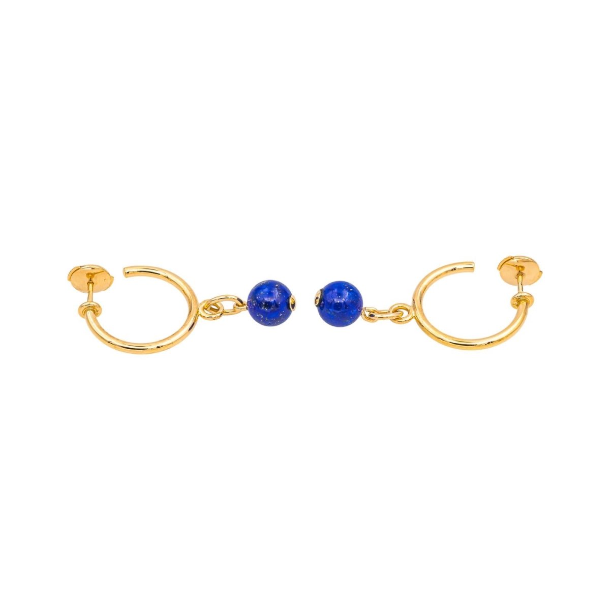 Boucles d'oreilles Créoles en or jaune et lapis - lazuli - Castafiore