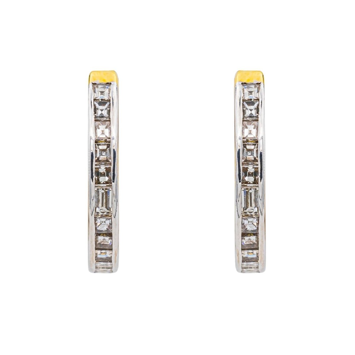 Boucles d'oreilles Créoles en or jaune, or blanc et diamants - Castafiore