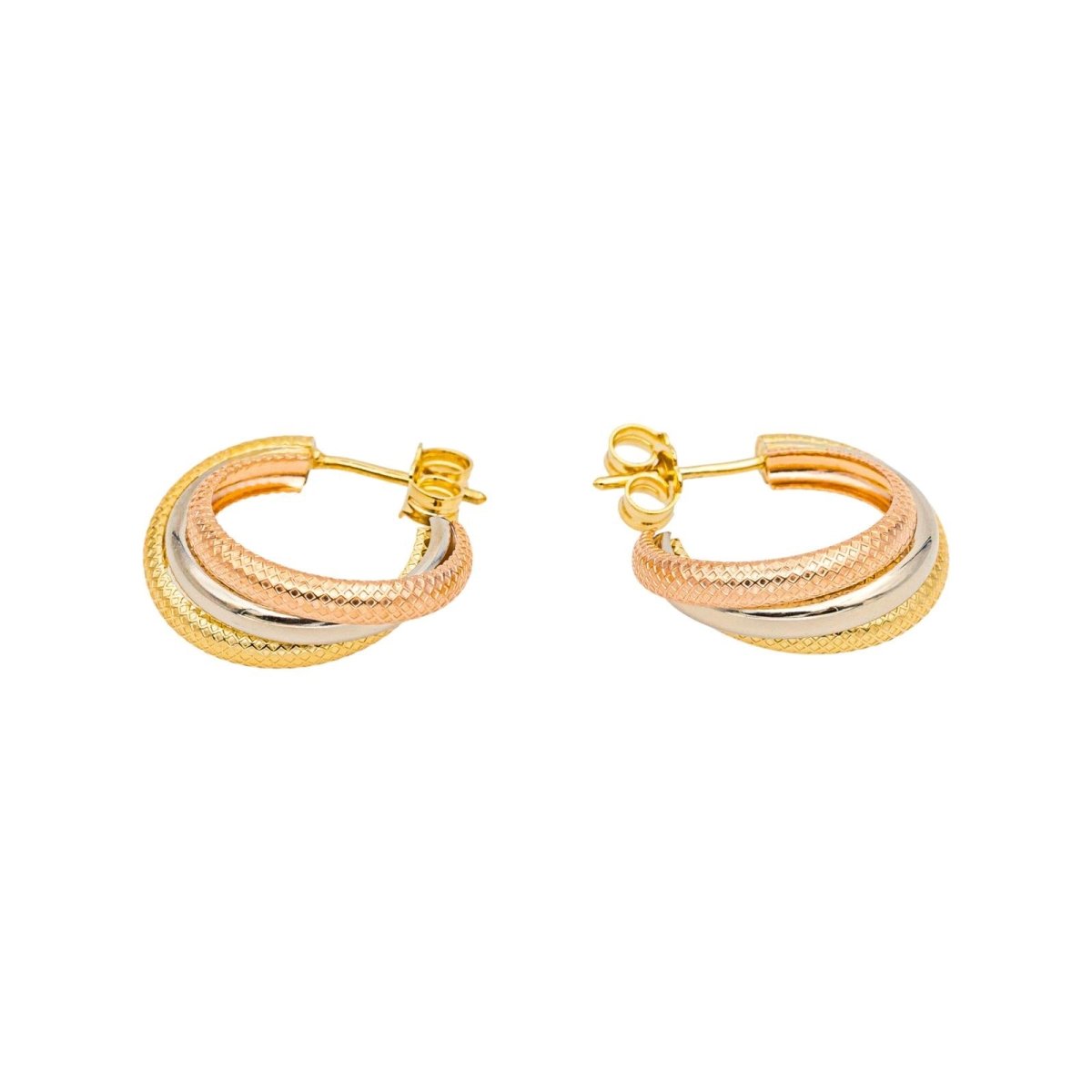 Boucles d'oreilles Créoles en or jaune, or blanc et or rose - Castafiore
