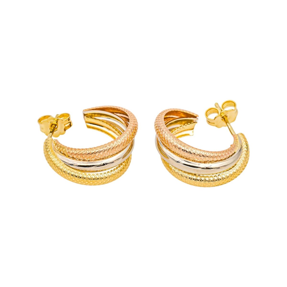 Boucles d'oreilles Créoles en or jaune, or blanc et or rose - Castafiore