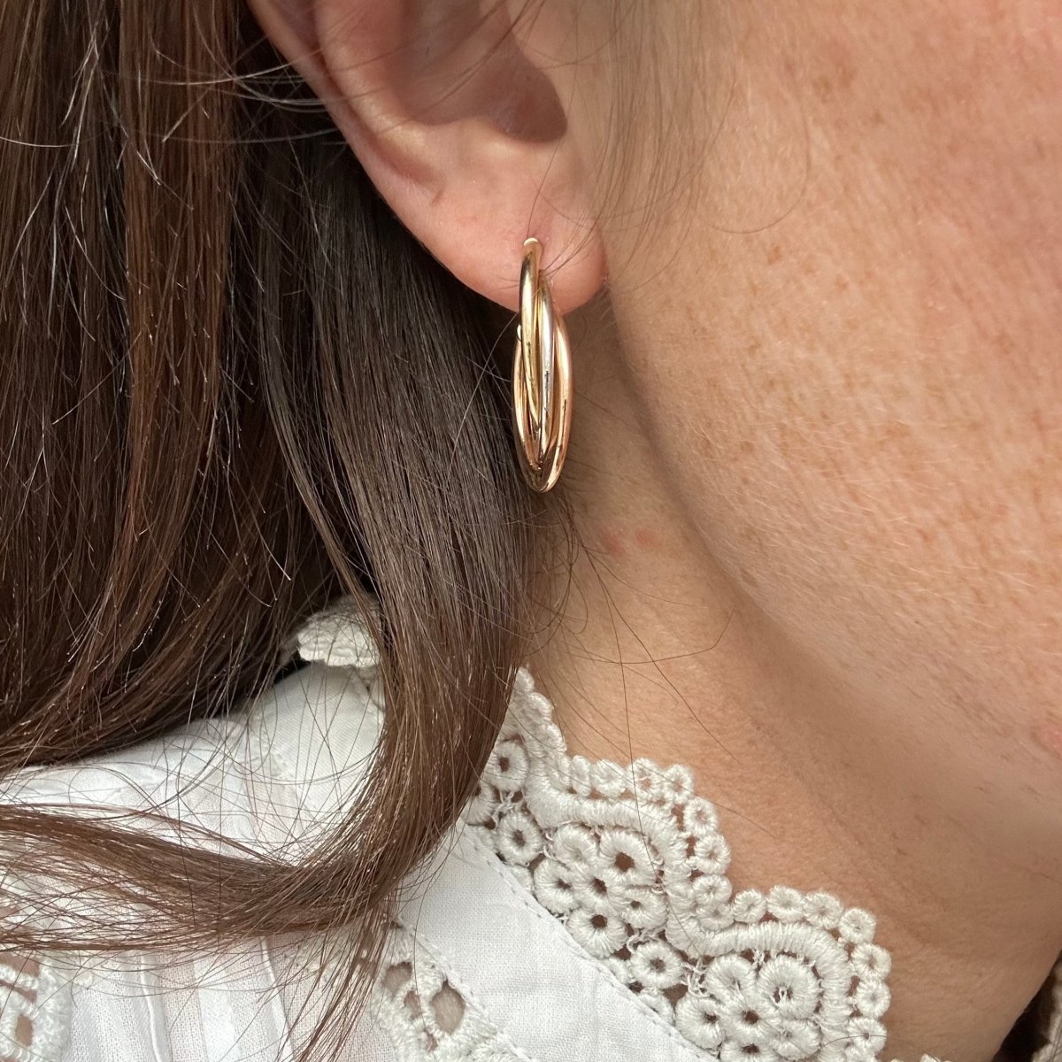 Boucles d'oreilles créoles en or jaune, or blanc et or rose - Castafiore