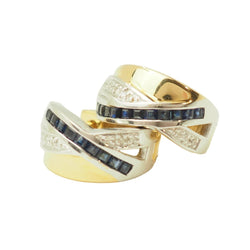 Boucles d'oreilles Créoles en or jaune, or blanc, saphirs et diamants - Castafiore