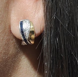 Boucles d'oreilles Créoles en or jaune, or blanc, saphirs et diamants - Castafiore