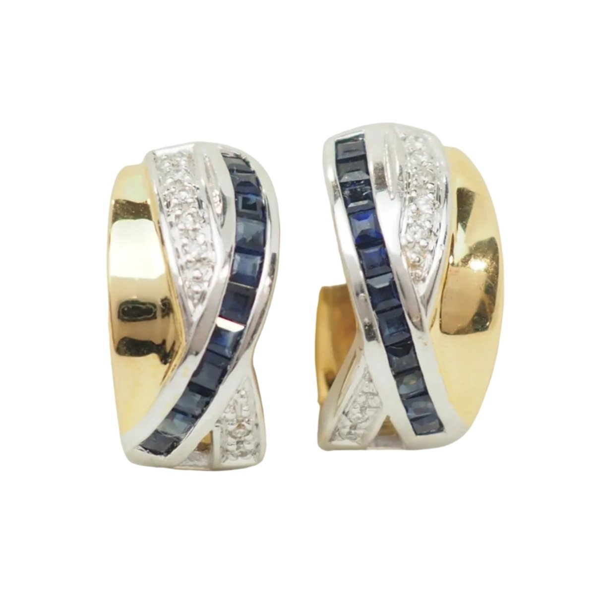 Boucles d'oreilles Créoles en or jaune, or blanc, saphirs et diamants - Castafiore