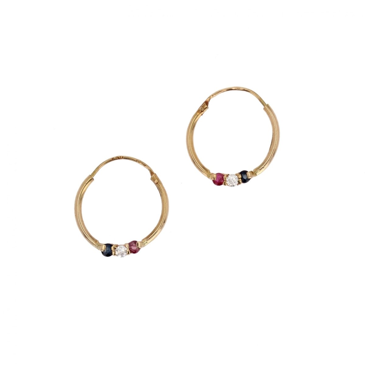 Boucles d'oreilles créoles en or jaune saphirs - Castafiore