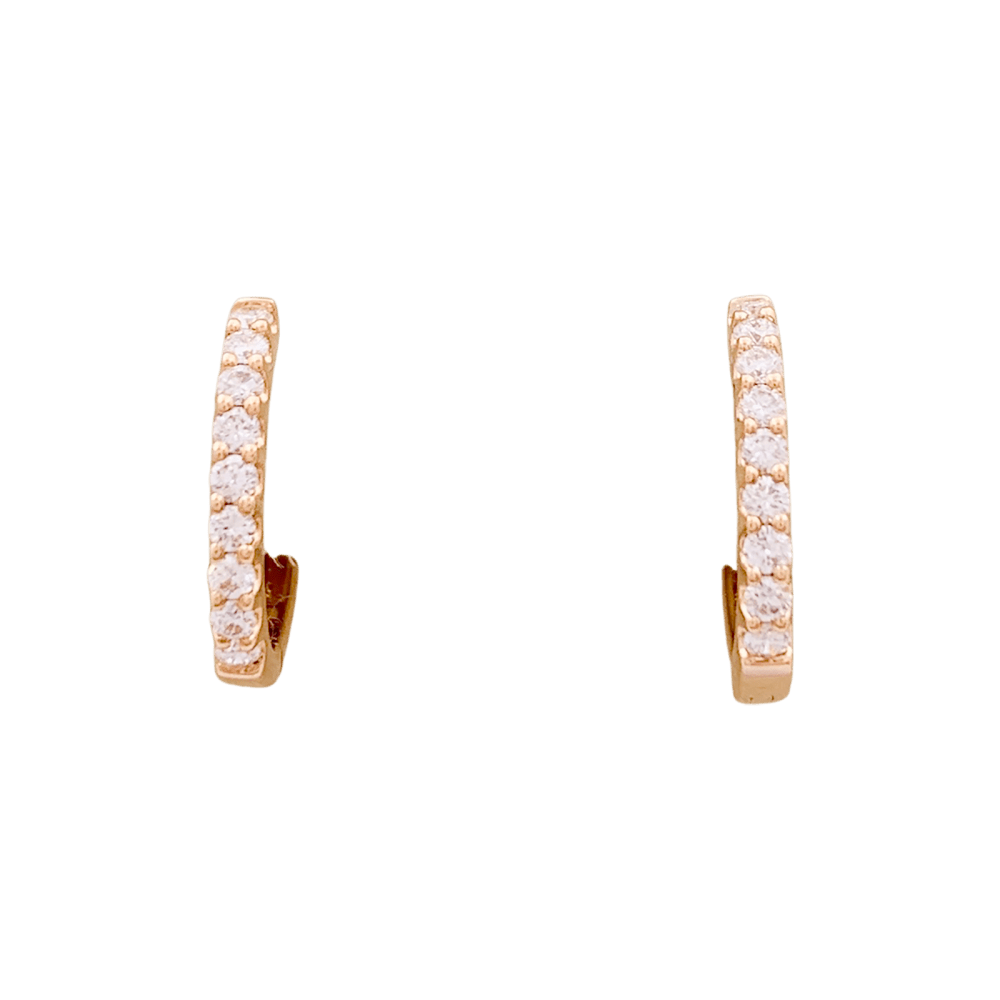 Pair of small creoles in rose gold, diamonds.