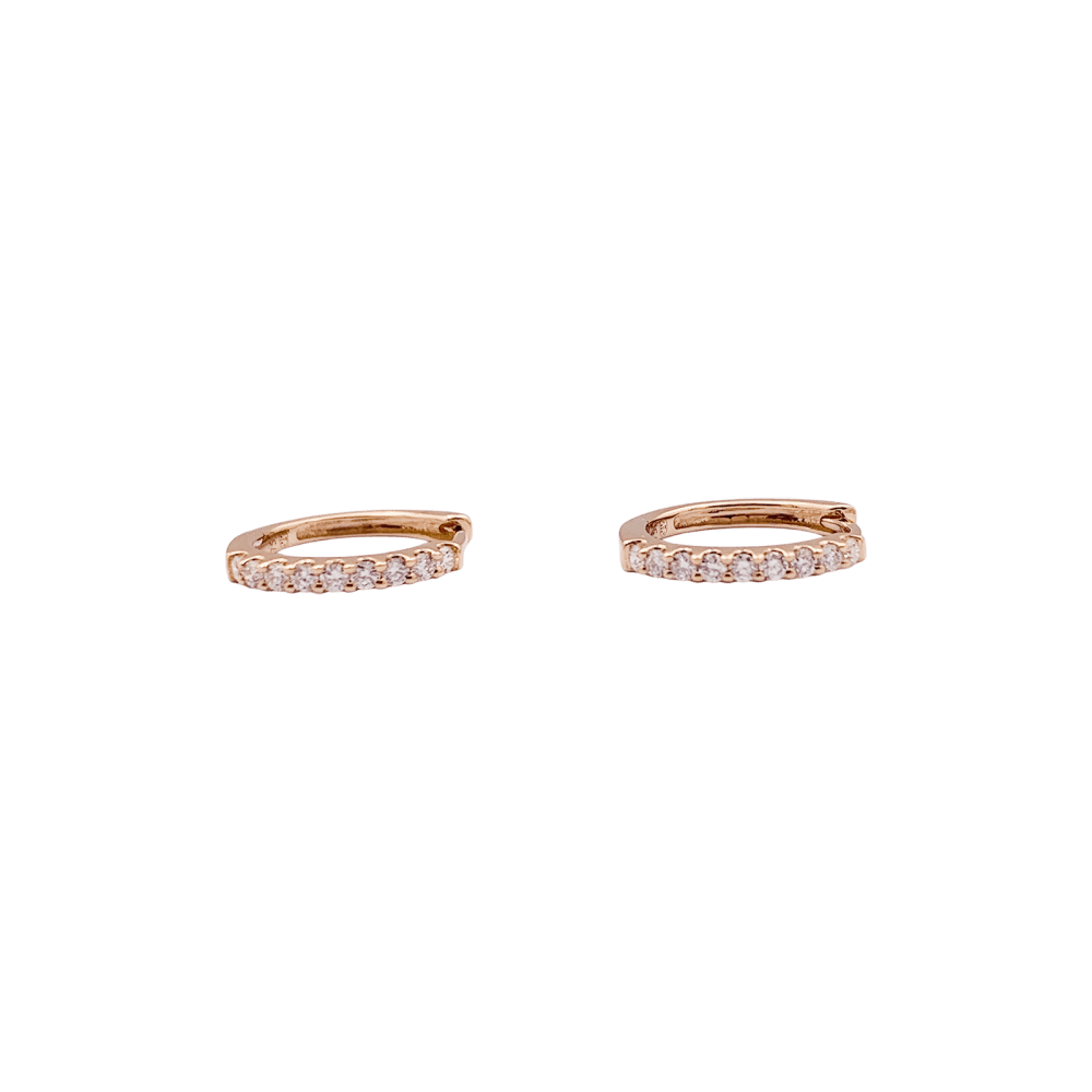 Pair of small creoles in rose gold, diamonds.