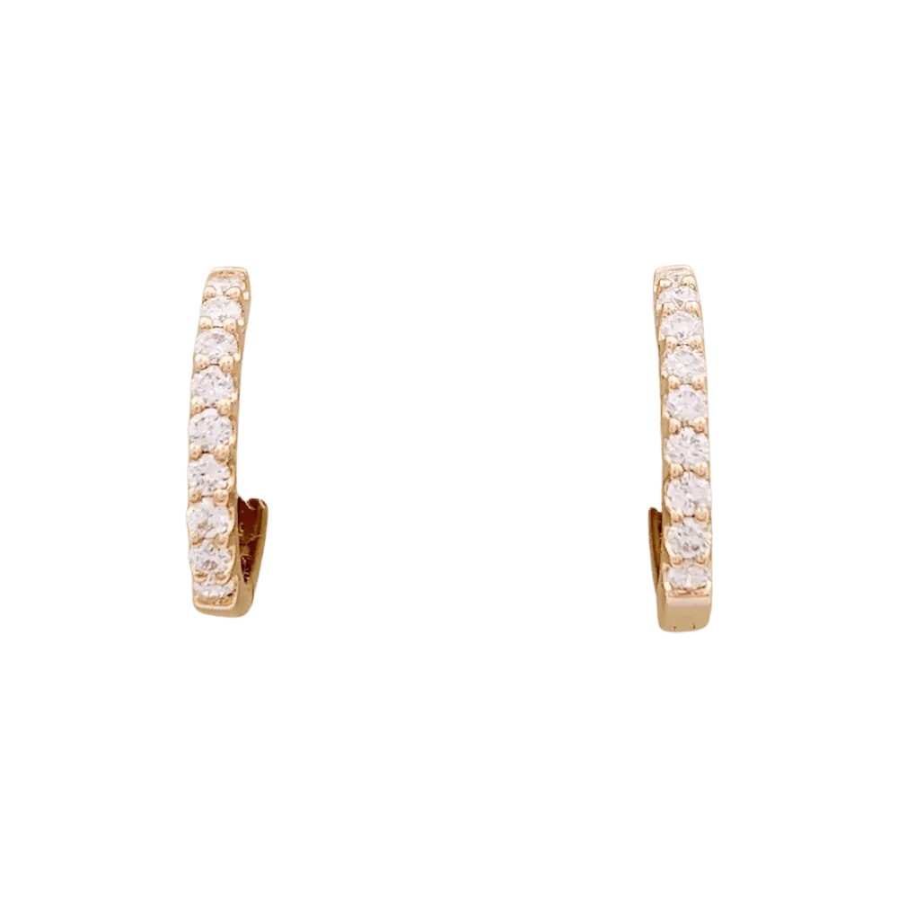 Pair of small creoles in rose gold, diamonds.