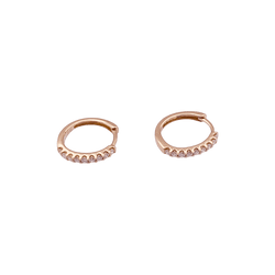 Pair of small creoles in rose gold, diamonds.