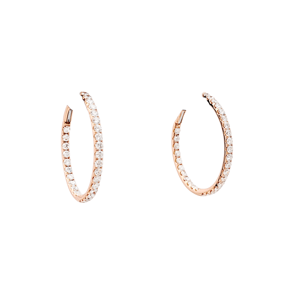 Earrings creoles, rose gold and diamonds.
