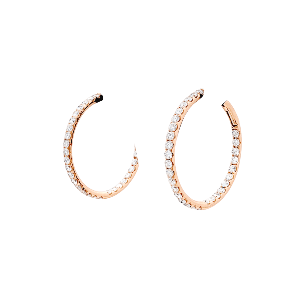 Earrings creoles, rose gold and diamonds.