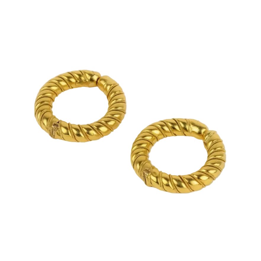 Boucles d'oreilles Créoles LALAOUNIS en or jaune torsadé - Castafiore