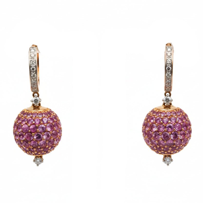 Boucles d'oreilles Créoles Pendantes en or rose, saphirs et diamants - Castafiore