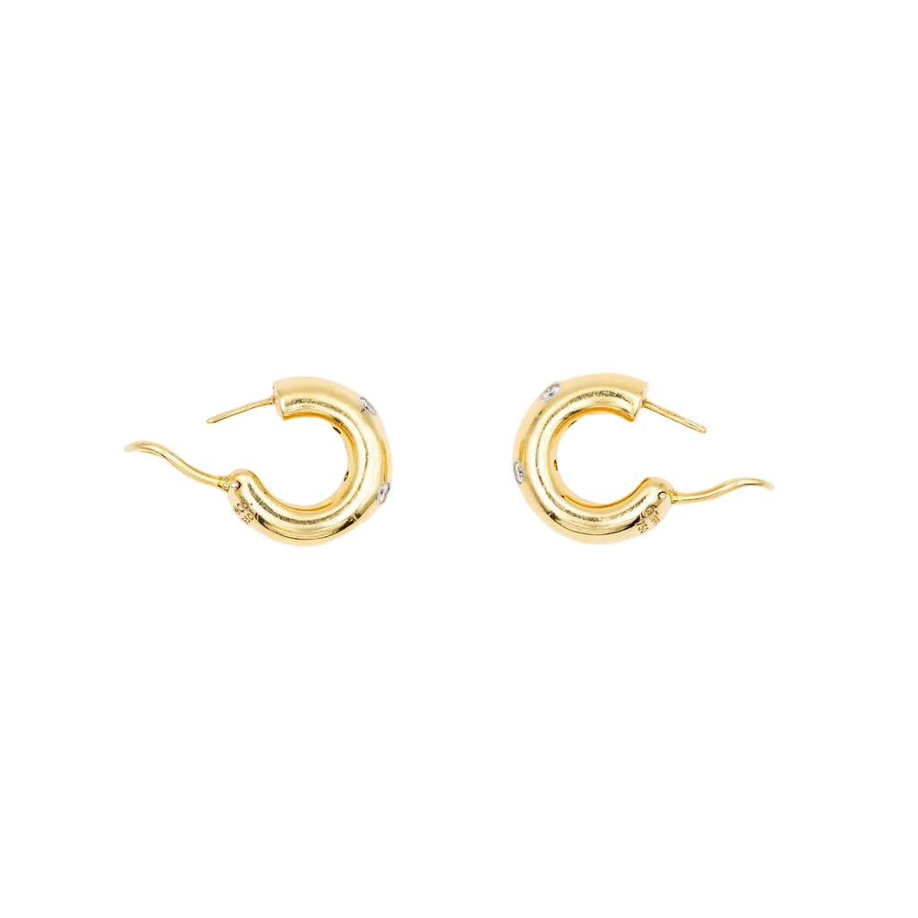 Boucles d'oreilles Créoles TIFFANY & CO. "Etoiles" en or jaune, platine et diamants - Castafiore