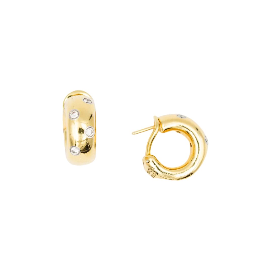 Boucles d'oreilles Créoles TIFFANY & CO. "Etoiles" en or jaune, platine et diamants - Castafiore