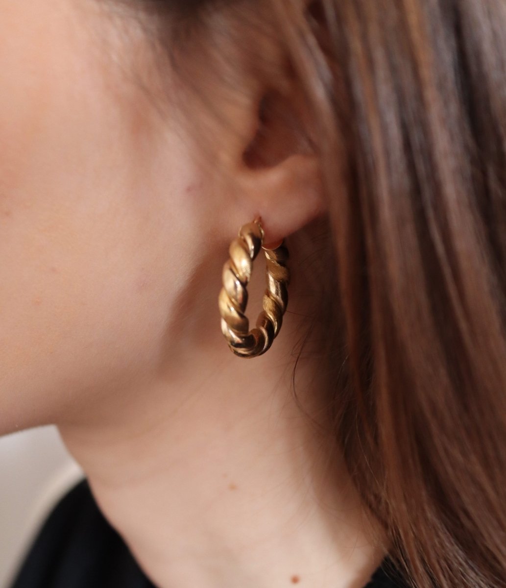 Boucles d'oreilles Créoles torsadées en or jaune - Castafiore