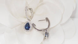 Boucles d'oreilles de luxe en or blanc, saphirs de Ceylan et diamants - Castafiore