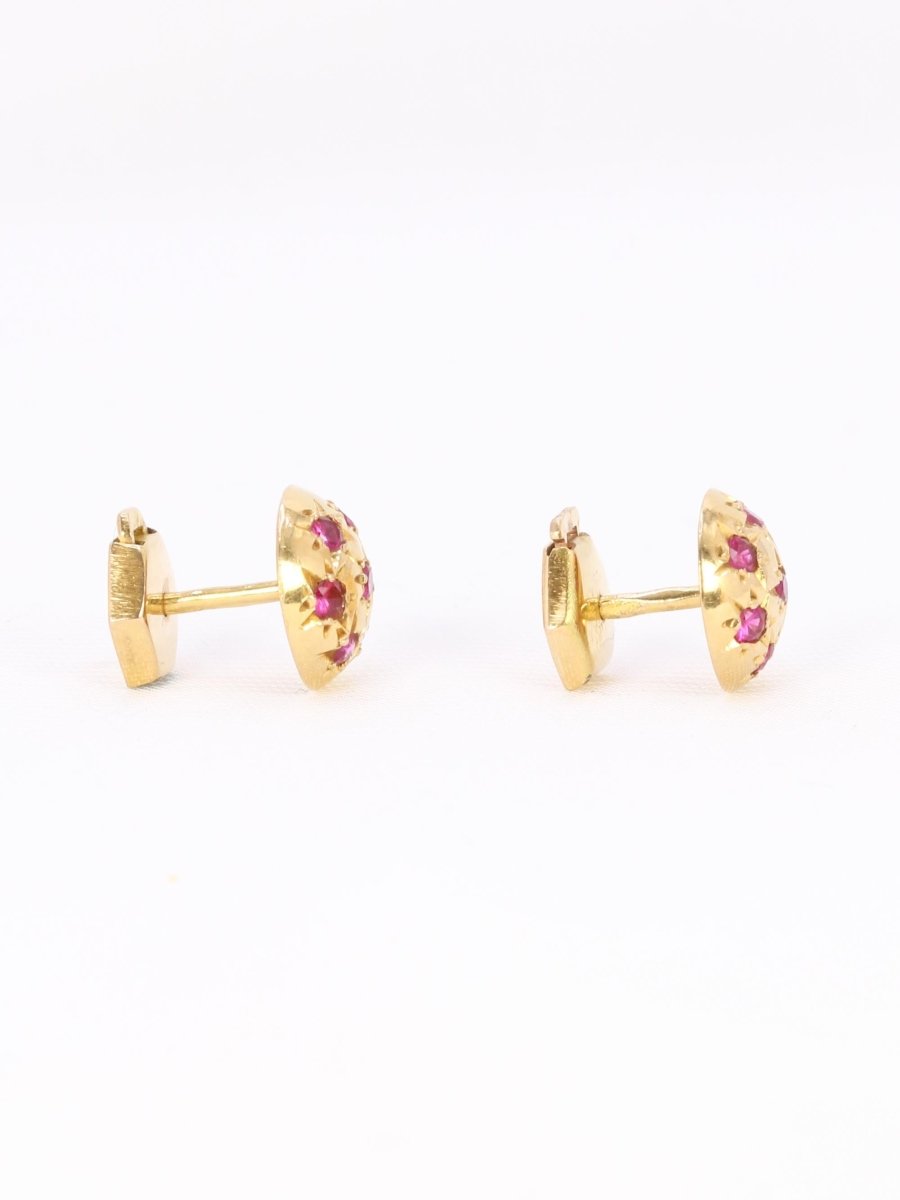 Boucles d'oreilles demi - boules or jaune rubis serti étoile - Castafiore