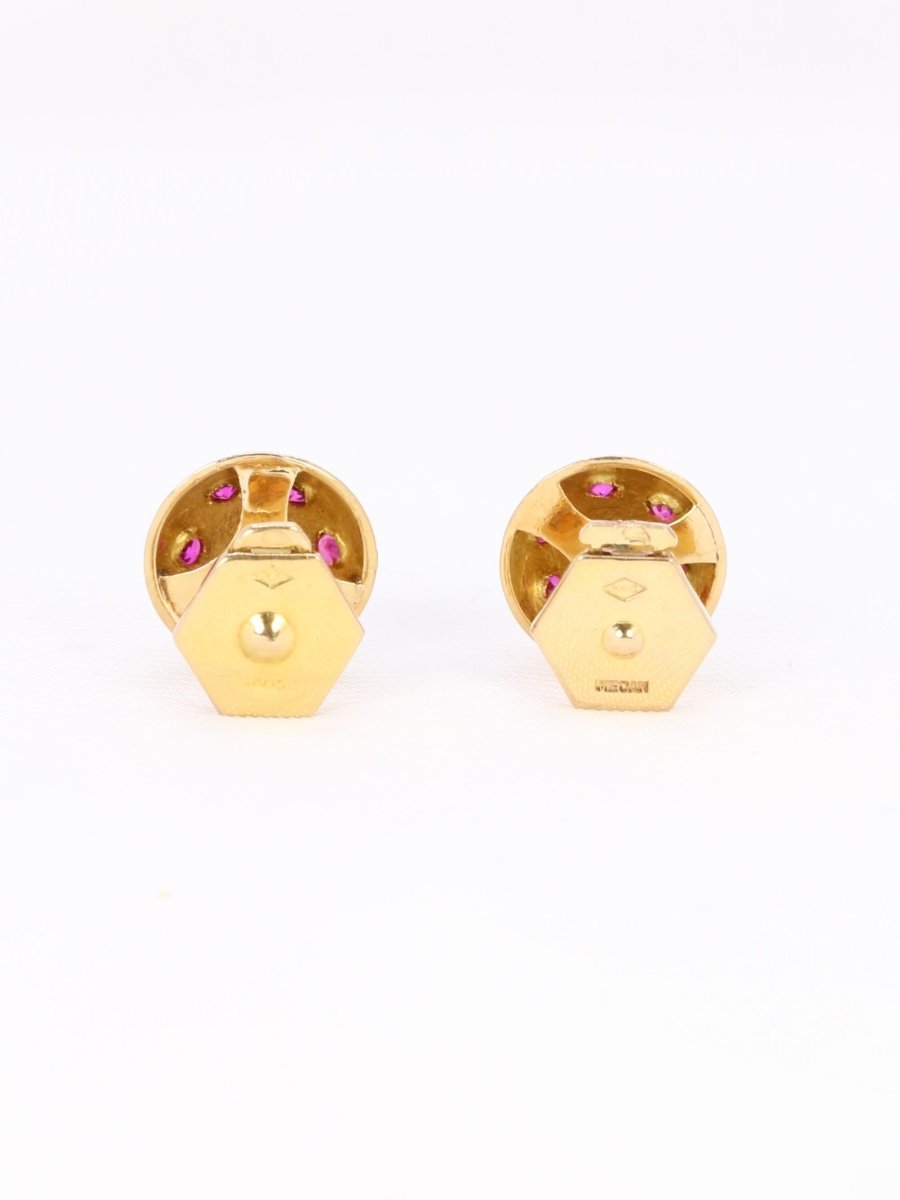 Boucles d'oreilles demi - boules or jaune rubis serti étoile - Castafiore