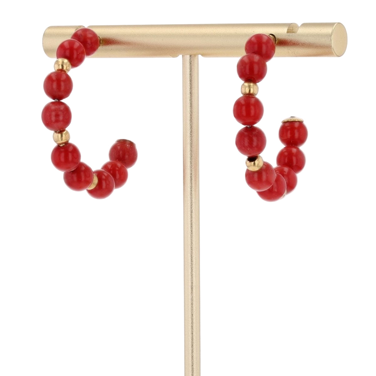 Boucles d'oreilles DEMI Créoles en or jaune et perles de corail - Castafiore