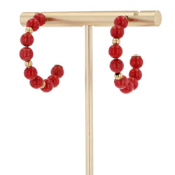 Boucles d'oreilles DEMI Créoles en or jaune et perles de corail - Castafiore