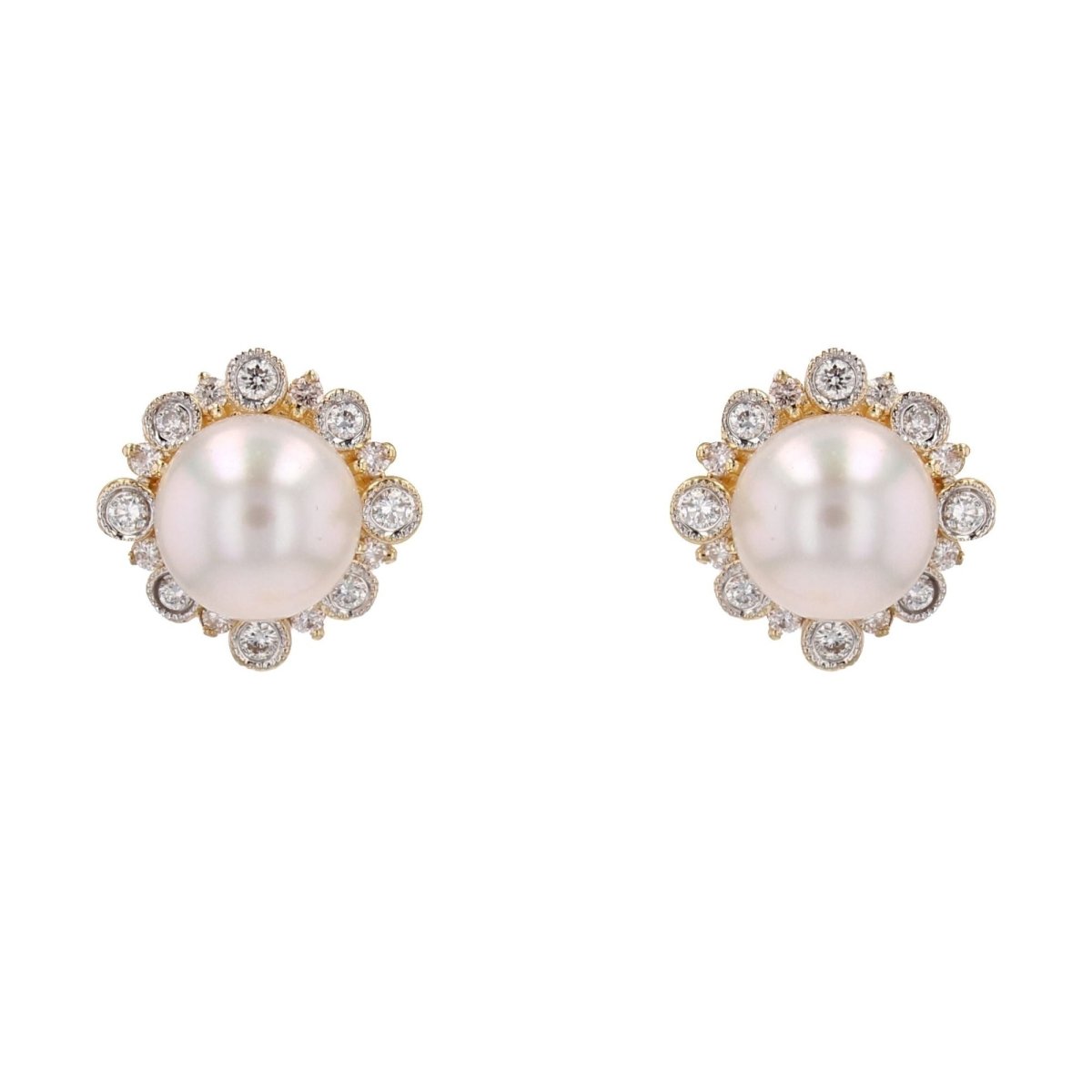 Boucles d'oreilles DIAMANTS Perle Akoya en or jaune - Castafiore