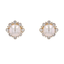 Boucles d'oreilles DIAMANTS Perle Akoya en or jaune - Castafiore