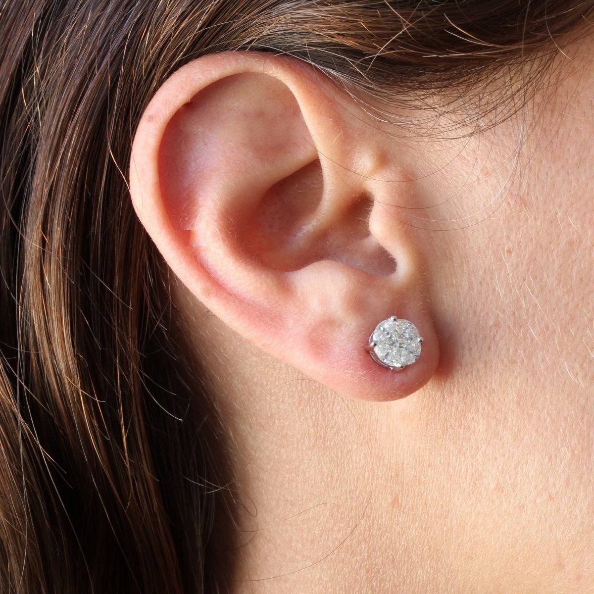 Boucles d'oreilles DIAMANTS Puces en or blanc - Castafiore