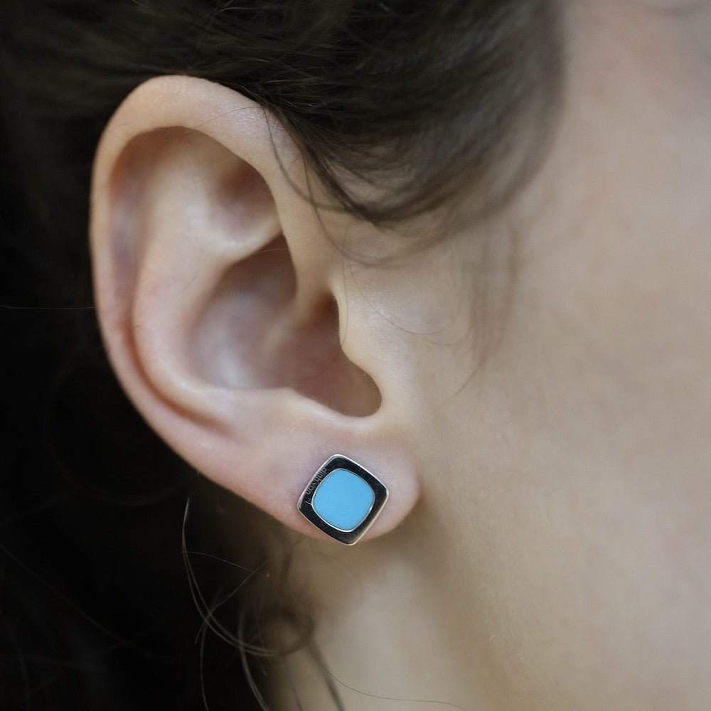 Boucles d’oreilles Dinh Van "Impression" en or gris 18K avec turquoises – Vers 2015 – Boîte d'origine - Castafiore