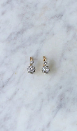 Boucles d'oreilles dormeuses anciennes diamants 1,10 Ct - Castafiore