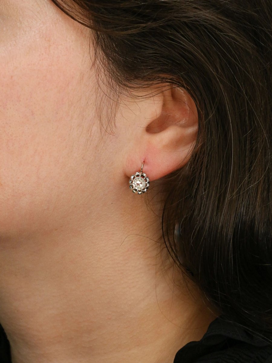 Boucles d'oreilles dormeuses anciennes diamants taille rose - Castafiore