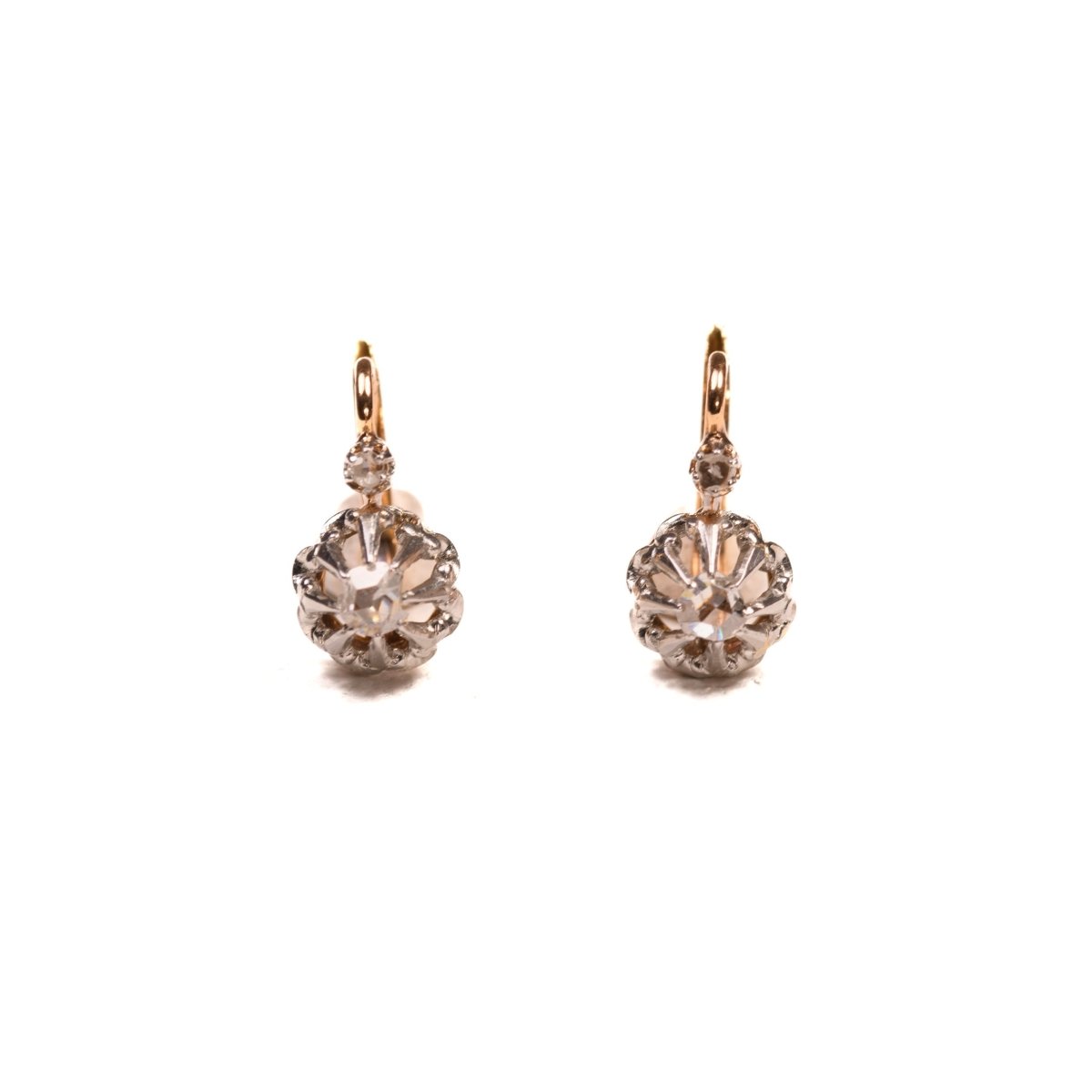 Boucles d'oreilles Dormeuses anciennes en or et diamants - Castafiore
