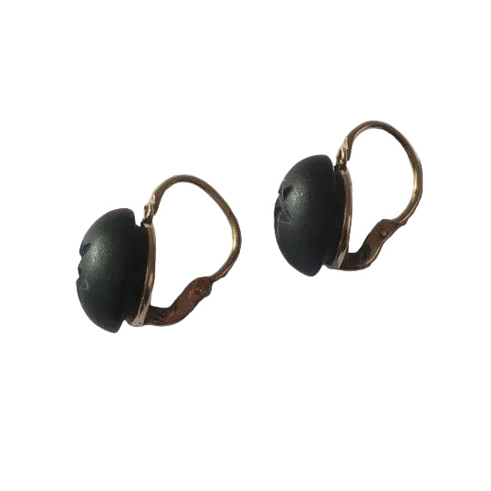 Boucles d’oreilles dormeuses anciennes Jais étoilé Or rose - Castafiore