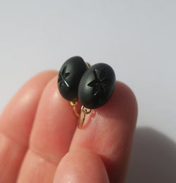 Boucles d’oreilles dormeuses anciennes Jais étoilé Or rose - Castafiore