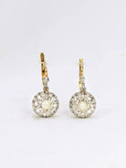 Boucles d'oreilles dormeuses anciennes perles diamants taille rose - Castafiore